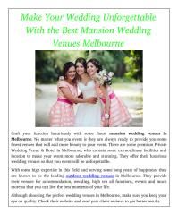 Make Your Wedding Unforgettable With the Best Mansion Wedding Venues Melbourne.pdf
